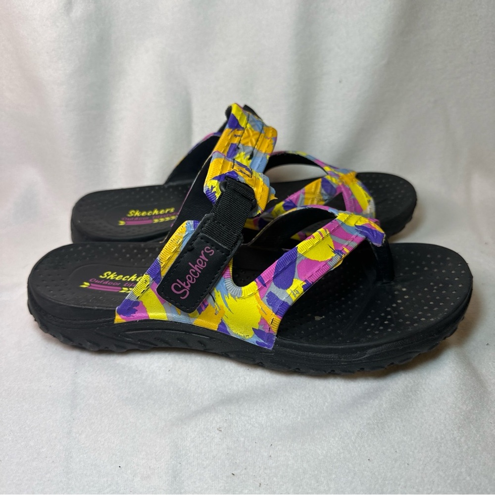 Skechers Women's Size 7 Reggae Artsy Black Multicolor Slip‎ On Sandals Shoes - Picture 5 of 10